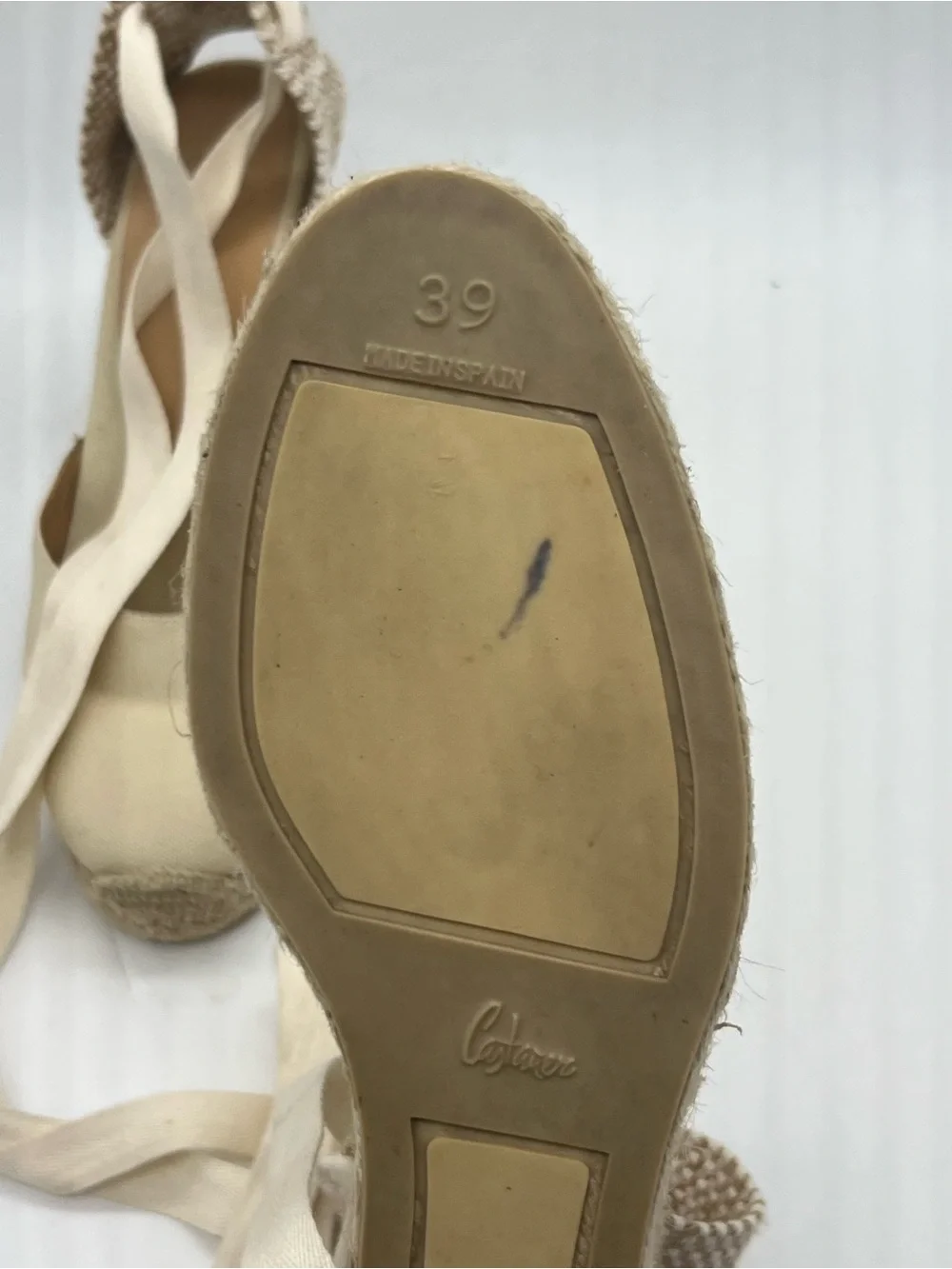 Castaner Cream Canvas Espadrille Wedge Sandals with Ankle Ties